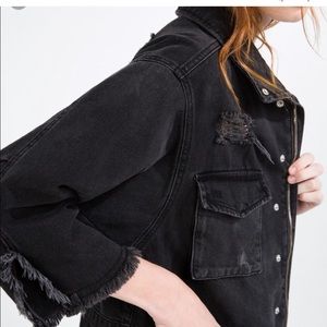 Zara Black Distressed Denim Jacket